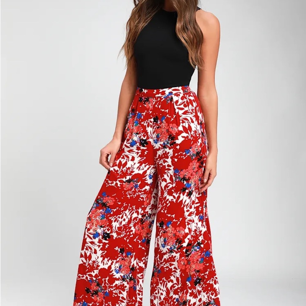 Free People Red and Blue Wide Leg Pants